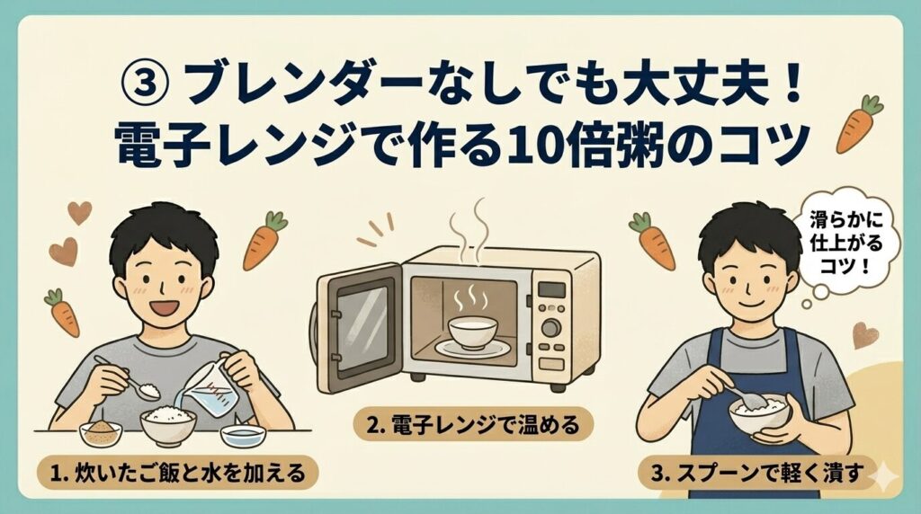 ブレンダーなしでも大丈夫！電子レンジで作る10倍粥のコツ