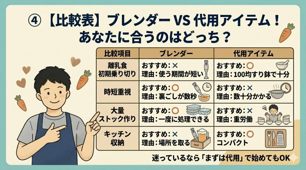 【比較表】ブレンダー VS 代用アイテム！あなたに合うのはどっち？