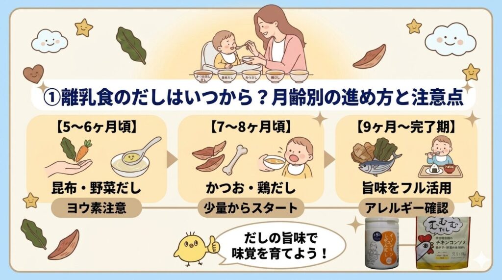 ① 離乳食のだしはいつから？月齢別の進め方と注意点