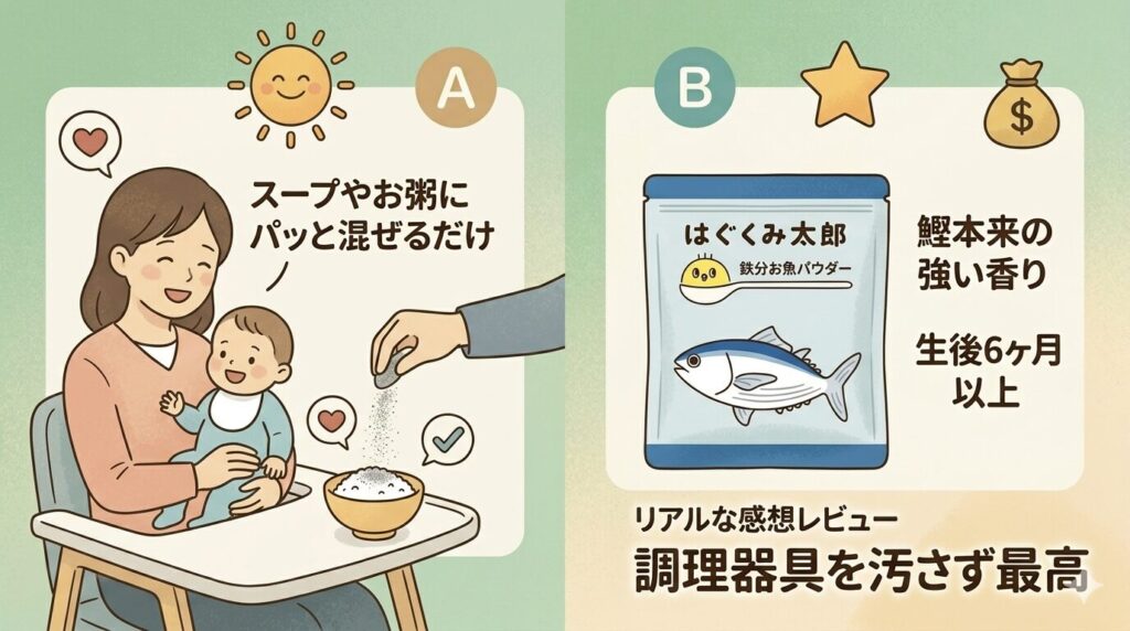 ③はぐくみ太郎 鉄分お魚パウダーを使ってみた